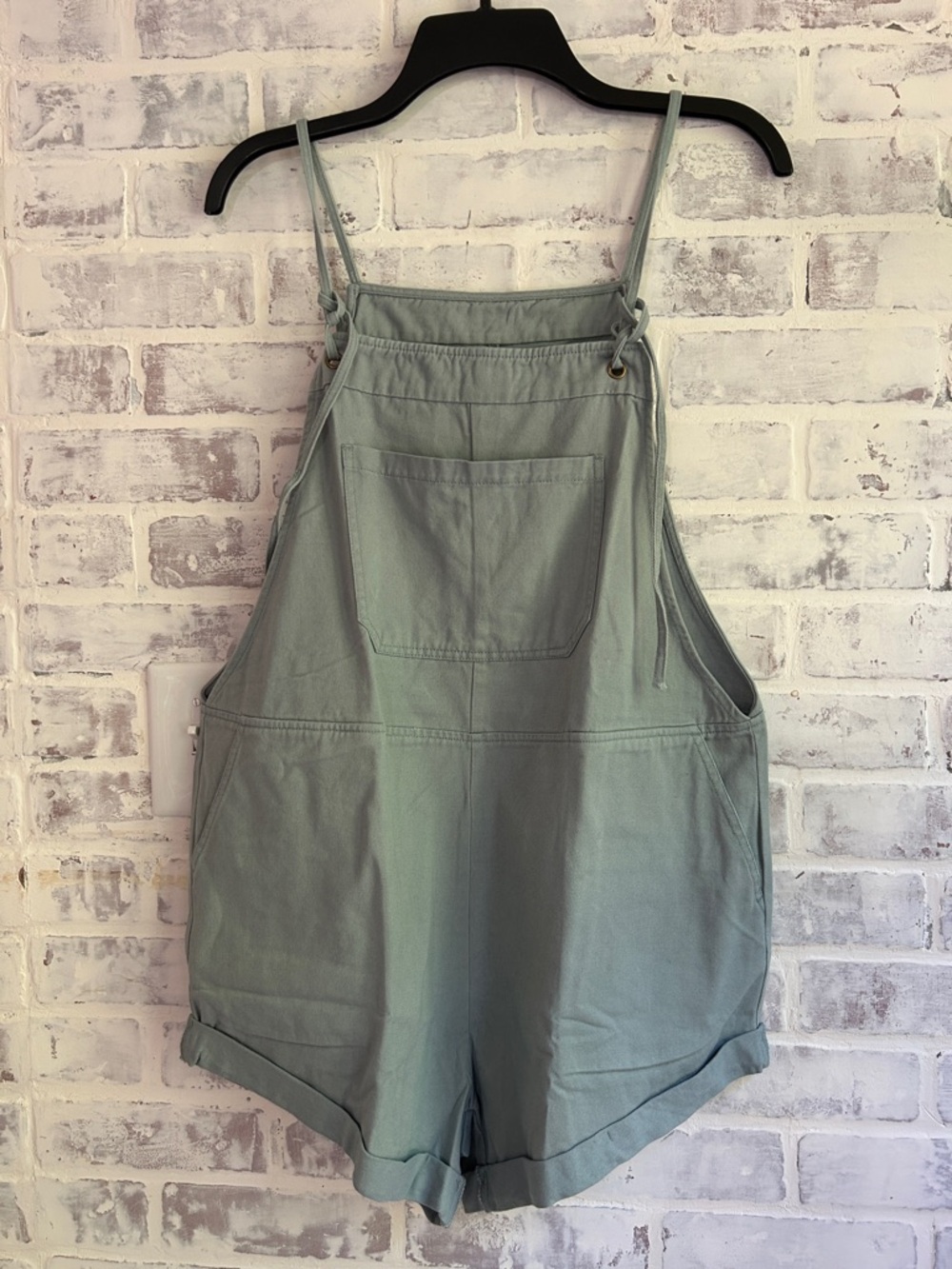 Sage Green Sleeveless Tie-Shoulder Short Overalls Romper